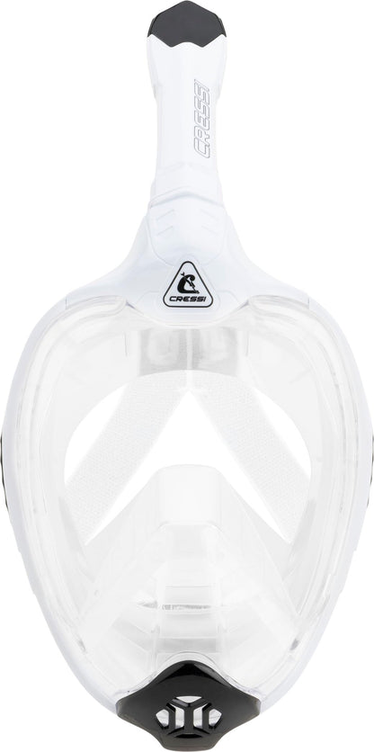 CRESSI Bali Full Face Mask White/Black S/M - Unisex Integral Snorkel Mask, Anti Fog Clear Lens, 100% Silicone, Dry Snorkel with Float Valve, Action