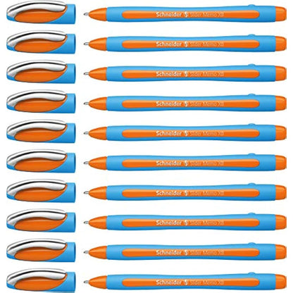 Schneider Slider Memo 150206 Ballpoint Pen XB Nib, Blue Barrel / Orange Ink (Pack of 10)