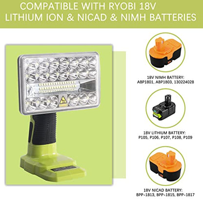 Torch for Ryobi 18v Battery, LED Work Light for Ryobi 18v Battery, 18W 2000LM LED Project Light Portable Floodlight and Spotlight Combo for Camping