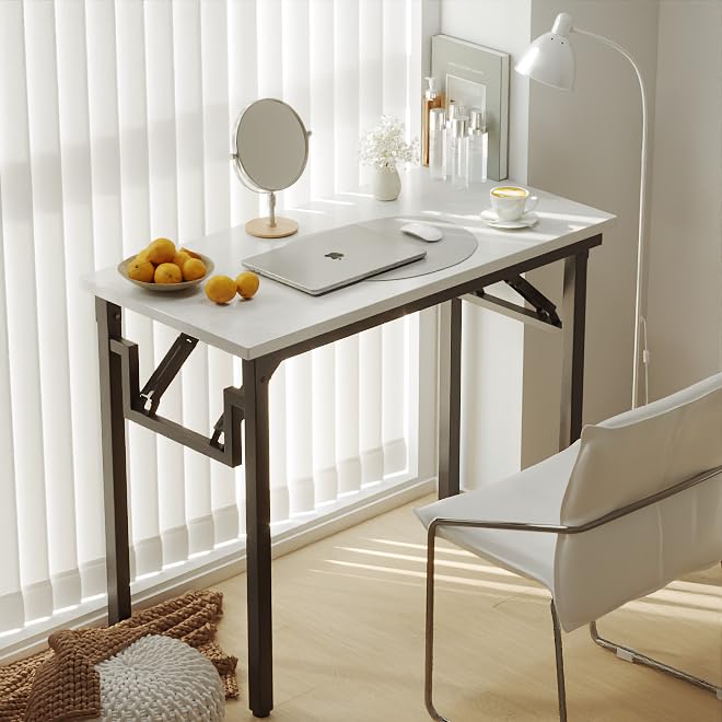 Xyphren Small Folding Desk, No Assembly- 80x40cm Folding Computer Desk, Perfect Office Desk for Small Spaces in Bedroom,Outside
