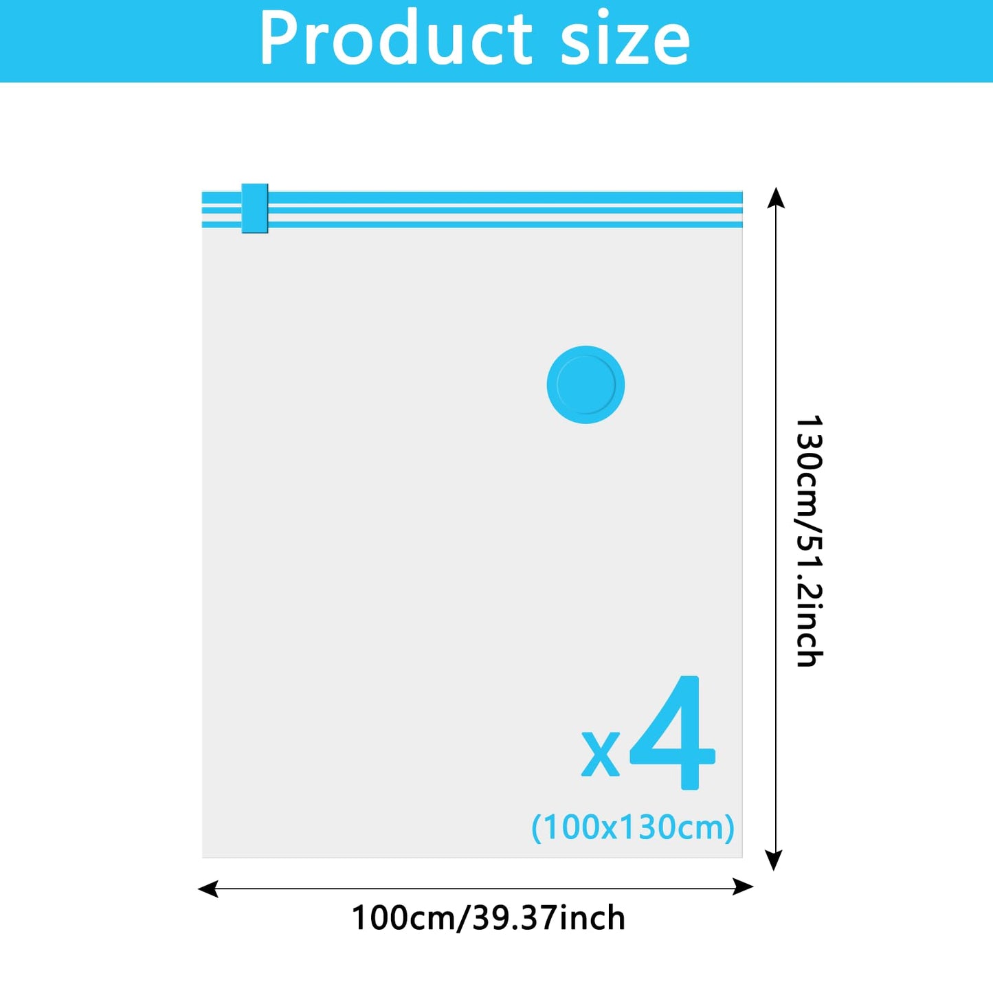 Vacuum Storage Bags - 4 Pack 100X130CM Extra Large Reusable Strong Space Saver Compression Bags