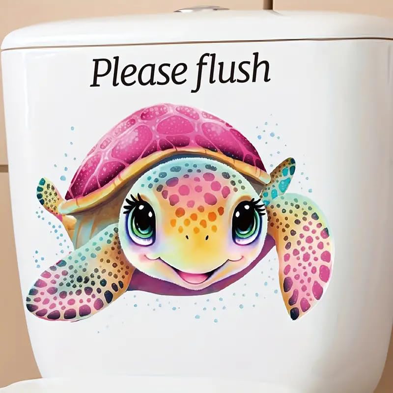 Christmas Pink Turtle Toilet Cover Sticker Decals,Spring Flower Leaf Butterfly Waterproof Toilet Lid Tank Seat Decals Cistern Self-Adhesive Bathroom