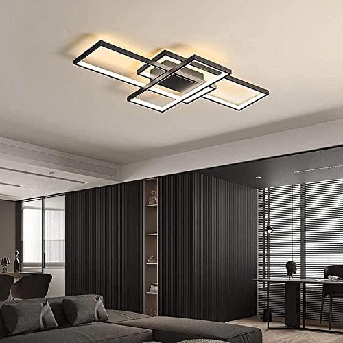 ASDMD LED Ceiling Light, 50W Modern Dimmable Ceiling Lighting, Square Ceiling Lamp with Remote Control for Living Room Dining Room Bedroom, 2700-6500K Close to Ceiling Light Fixture (Black, 90CM)