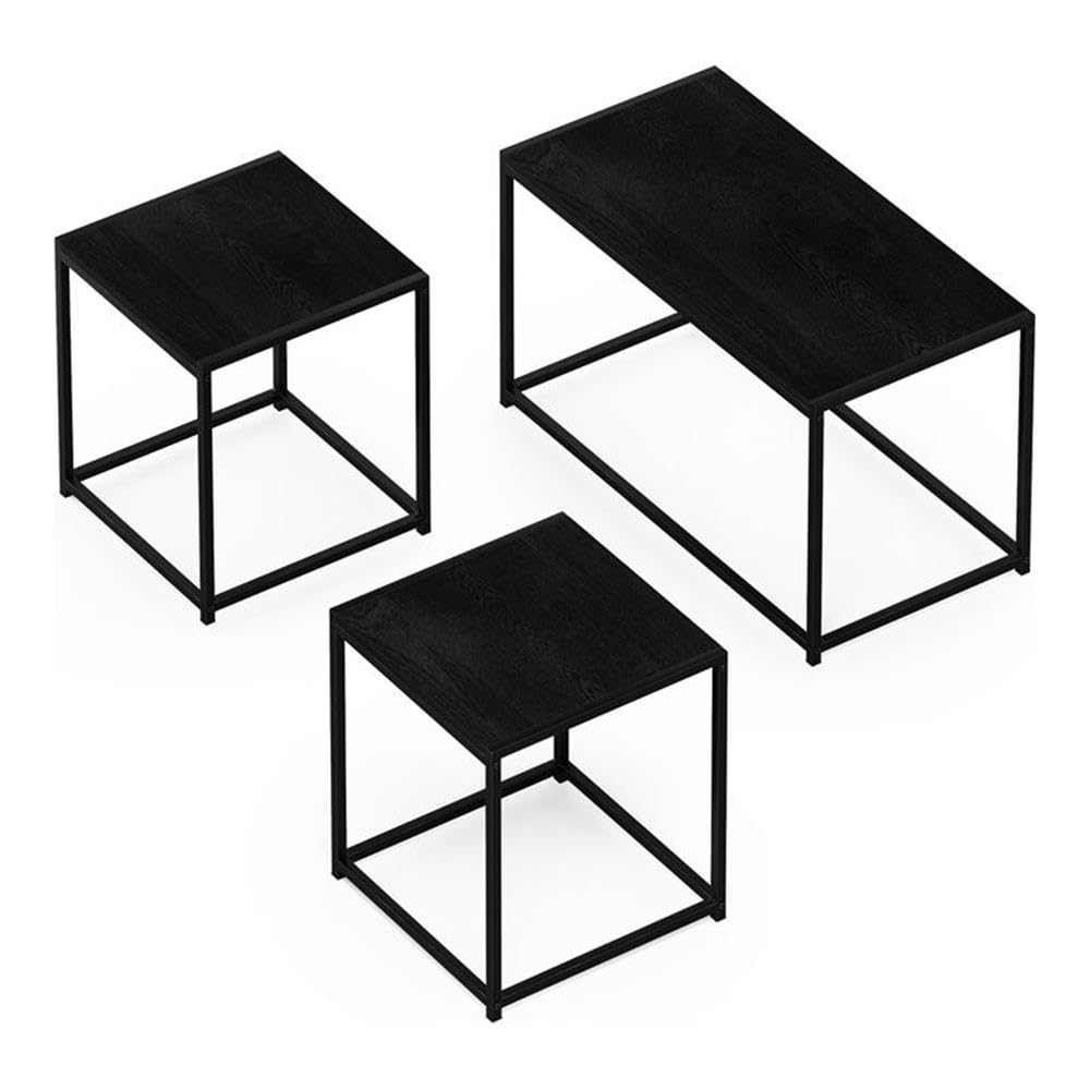 Furinno CAMNUS Coffee Table, Metal Frame Modern Coffee Table and Side Tables Set, Toolless Side Table Sets, for Living Room, Bedroom, Home Office