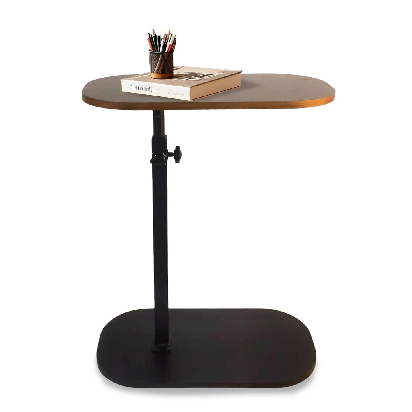 YASHIIN C Shaped Side Table,Adjustable Height, TV Tray Rotating Sofa End Table, Walnut Wood Modern Design, for Living Room and Bedroom