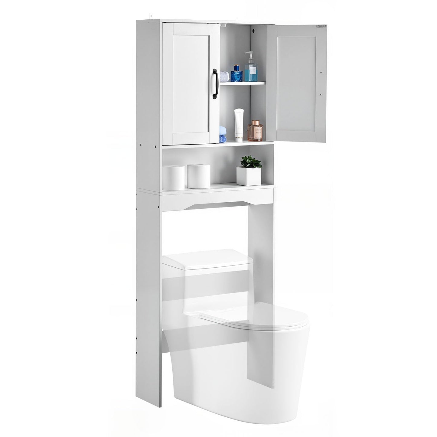 VEVOR Over The Toilet Storage Cabinet, 65 in Height Bathroom Storage Organizer with Double Door and Adjustable Shelf