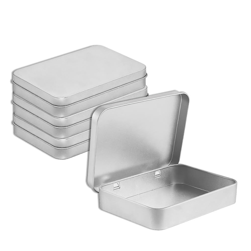 TONGIHS 4 Pcs Square Silver Metal Tins,for Candle Making,Candies,Gifts,Silver
