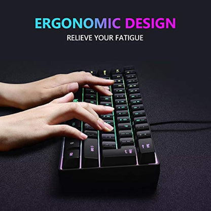 RedThunder 60% RGB Gaming Keyboard and Mouse Combo, UK Layout Ultra Compact Backlit Mini Keyboard, Lightweight 7200 DPI Cellular Optical Mouse, Portable Wired Gaming Set for PC PS5 Xbox Gamers (Black)