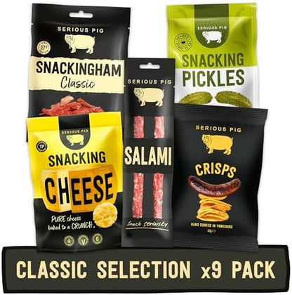 Serious Pig Classic Selection Gift Box with Cheese Crisps, Salami Snacks, Pickles & More Gourmet Hamper