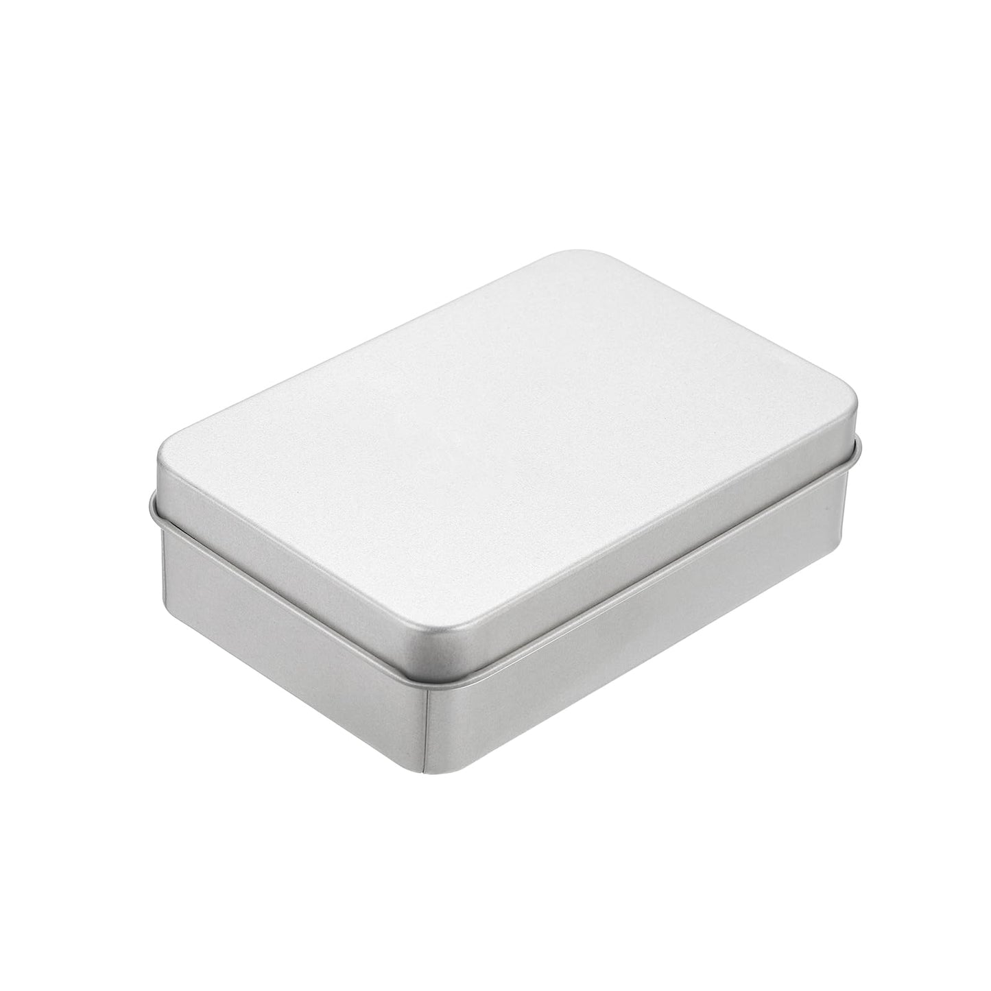 sourcing map Metal Tin Box Containers, 4.2x2.8x1.2 Inch Silver Mini Portable Metal Rectangular Empty Hinged Tins Box with Lid for Candy Tins Gift Card