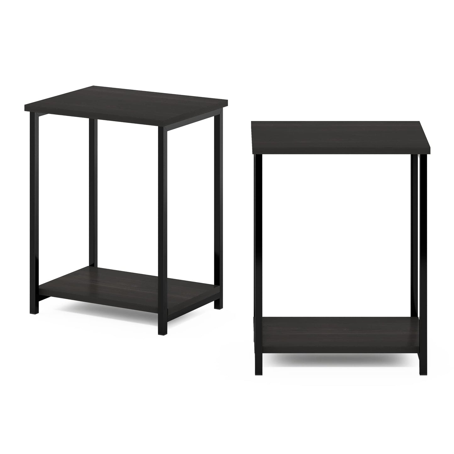Furinno SIMPLISTIC Side Table Set of 2, 2-Tier Metal Frame End Table with Open Shelf, Night Stand, Bedside Table, for Living Room, Bedroom, Espresso