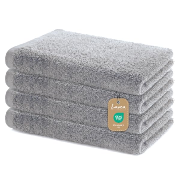 Lavea® Sydney Hand Towels Set of 4 – 40 x 70 cm – Silver