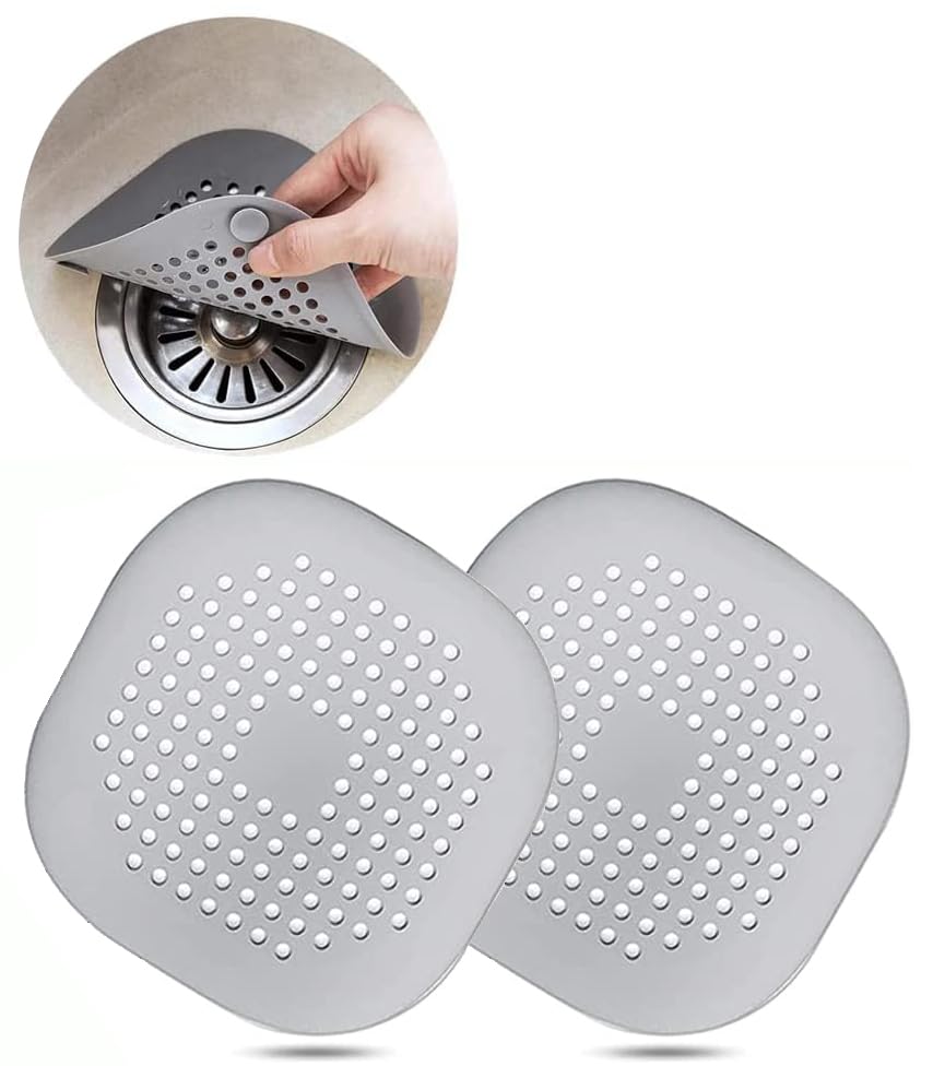 2 Pcs Silicone Drain Protector with Sucker, Sink Filter Shower Drain Covers Hair Catcher for Bathroom Shower, Bathtub and Kitchen With Suction Cup