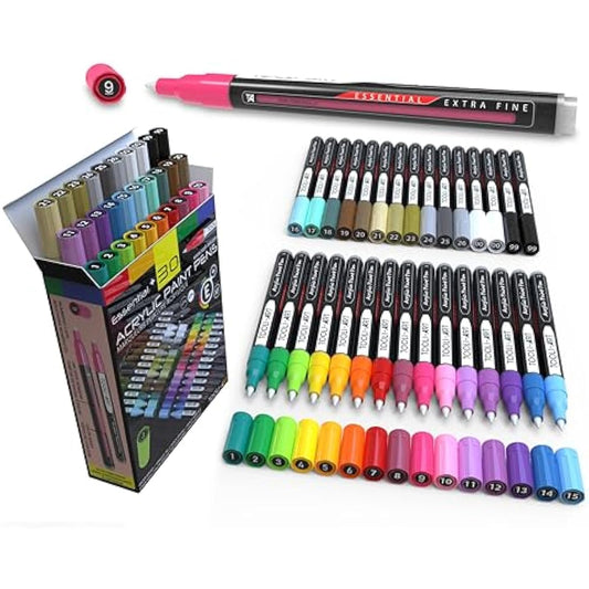 Acrylic Paint Pens Assorted Vibrant Markers for Rock Painting, Canvas, Glass, Mugs, Wood, Fabric, Metal, Ceramics. Non Toxic, Quick Dry, Multi-Surface, Lightfast (EXTRA FINE)