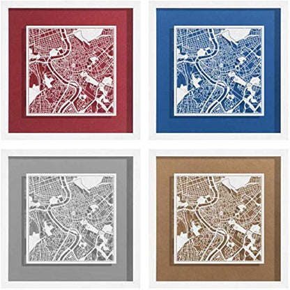O3 DESIGN STUDIO Rome Paper Cut Map framed, White map, White frame, 9x9 inches, Gift Boxed, 4 background color, self-changing, Paper Art