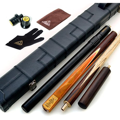 CUESOUL 57" 3/4 Jointed Snooker Cue Hand-Spliced with 2 Extensions Packed in Leatherette Cue Case