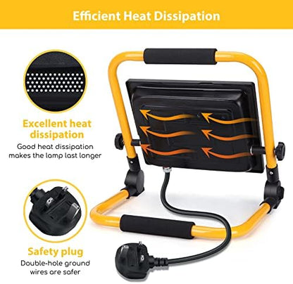 Aigostar Folding Floodlight, 50W 4500LM IP65 Waterproof LED Job Site Light, 5.9ft Cord Plug, Cool White Portable Work Floodlight for Outdoor Garden