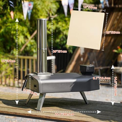 Mimiuo Upgraded Outdoor Pellet Pizza Oven, Portable Pellet Pizza Oven with Pizza Stone and Foldable Legs, Pizza Maker for Outdoor Cooking and Garden