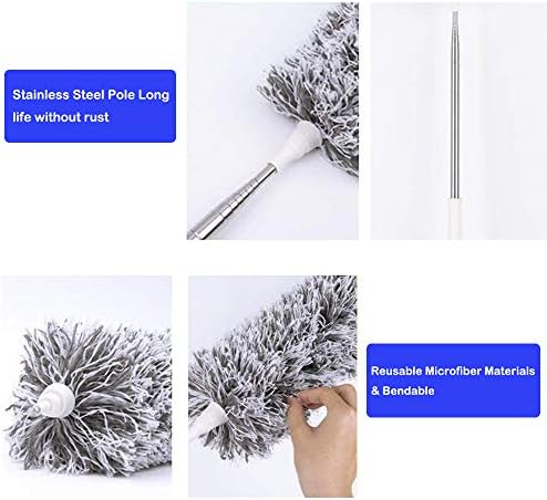 Feather Extendable Telescopic Pole, 100 inches, Microfiber Duster with Washable Bendable Head, for High Ceiling Fans, Blinds, Cobweb, Cars
