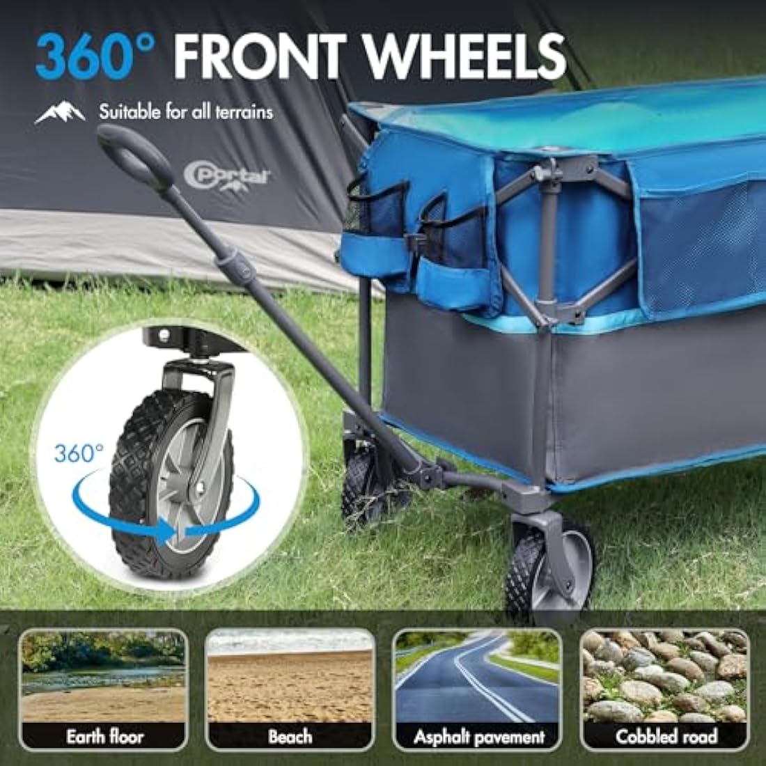 PORTAL XL Deeper Festival Trolley on Wheels 228L Larger Capacity Folding Camping Garden Beach Trolley Heavy Duty Pull along Cart Collapsible Wagon Foldable Picnic Trailer Hand Truck