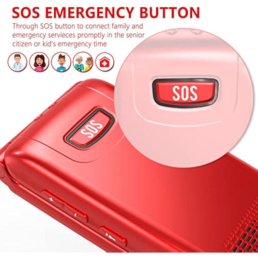 Senior Mobile Phone with Big Buttons, GSM Sim Free Unlocked Basic Cell Phones Easy to Use, Flip Phone with Dual Color Display | SOS Button | FM Radio | Torch |1000mAh Battery | Speed Dial (Red)