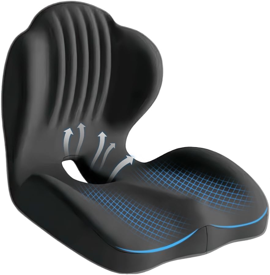 Gresonic Ergonomic Memory Foam Seat Cushion, For Office, Car, Gaming & Dining Chairs, Sciatica, Tailbone & Coccyx Pain Relief