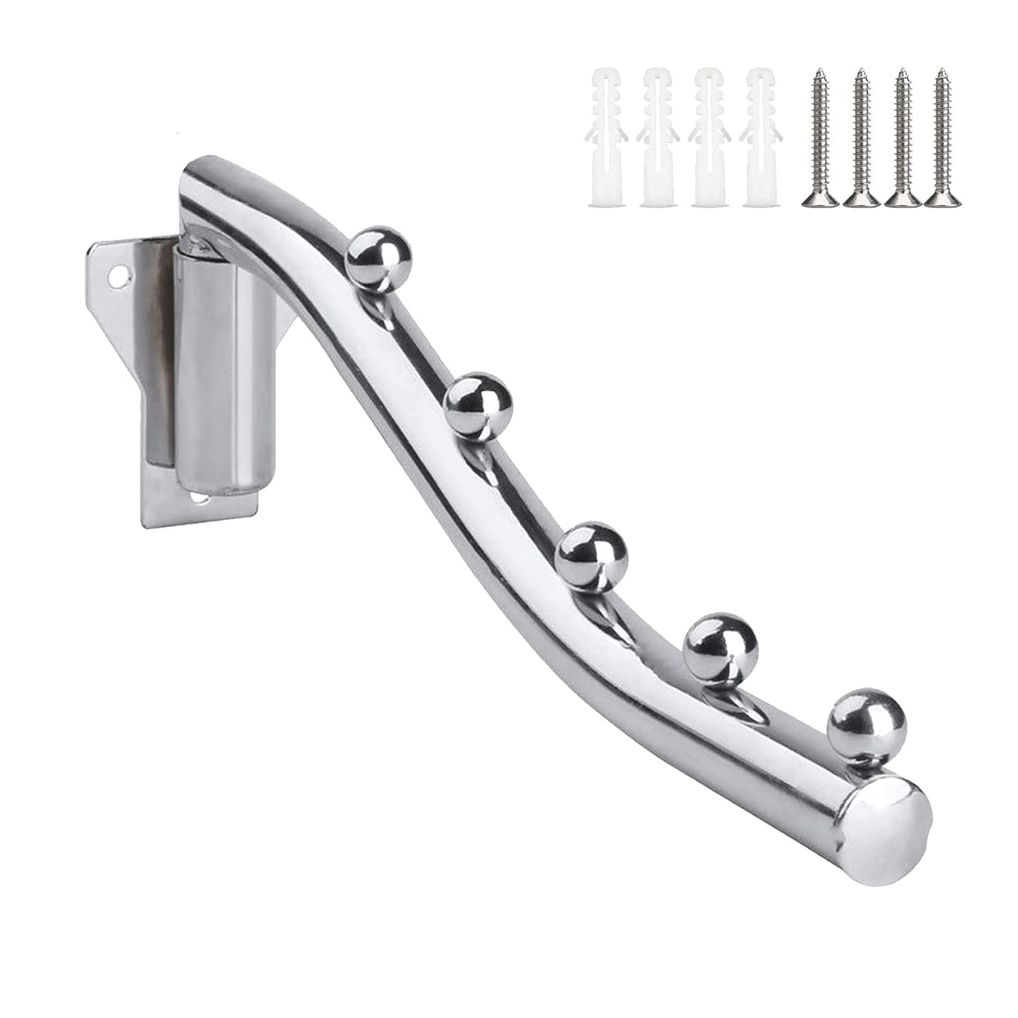 通用 Wall Mount Clothes Hanger,180° Folding Clothes Rail for Bedrooms,Laundry Rooms,Bathrooms(5 Hooks Length 28 CM)