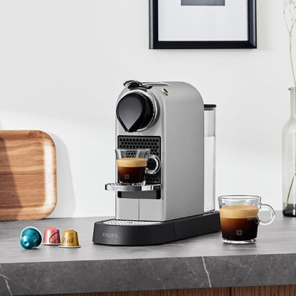 Nespresso Citiz Coffee Pod Machine by Krups. Compact Espresso Maker for Original Pods, 19-Bar High Pressure, Fast Heat-Up, Energy Saving, Auto Shut-Off, Recyclable Pods in Silver XN741B40
