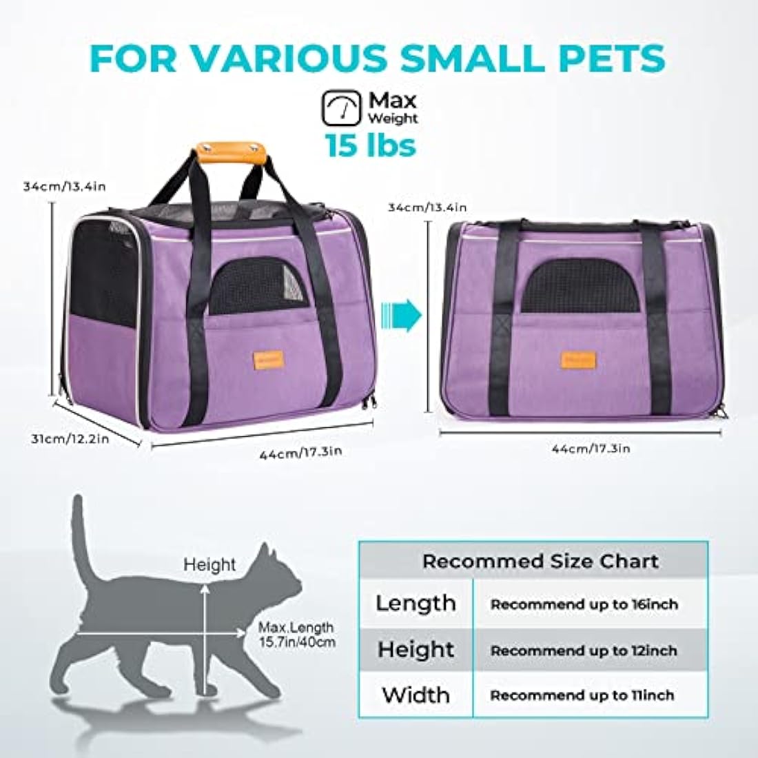 Morpilot Cat Carrier - Airline Approved Pet Carrier, Portable Dog Bag with Breathable Mesh, Adjustable Shoulder Strap, and Bowl - Small Travel Cage in Pink