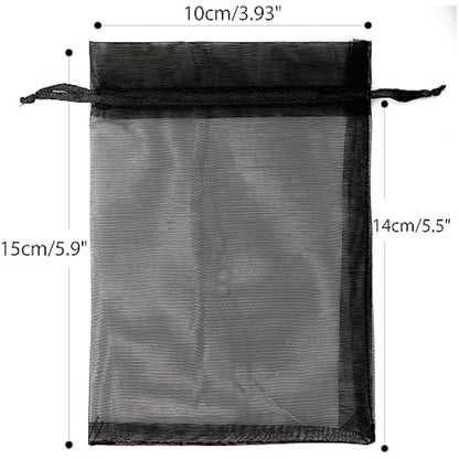 G2PLUS Black Organza Gift Pouches, 10x15 CM Medium Organza Favour Bags, 100 PCS Wedding Jewelry Bags, Clear Mesh Pouches Perfect for Wedding, Christmas, Birthday, Anniversary