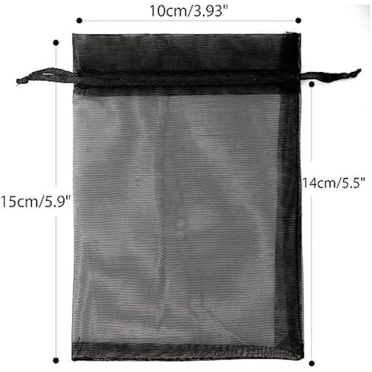 G2PLUS Black Organza Gift Pouches, 10x15 CM Medium Organza Favour Bags, 100 PCS Wedding Jewelry Bags, Clear Mesh Pouches Perfect for Wedding, Christmas, Birthday, Anniversary