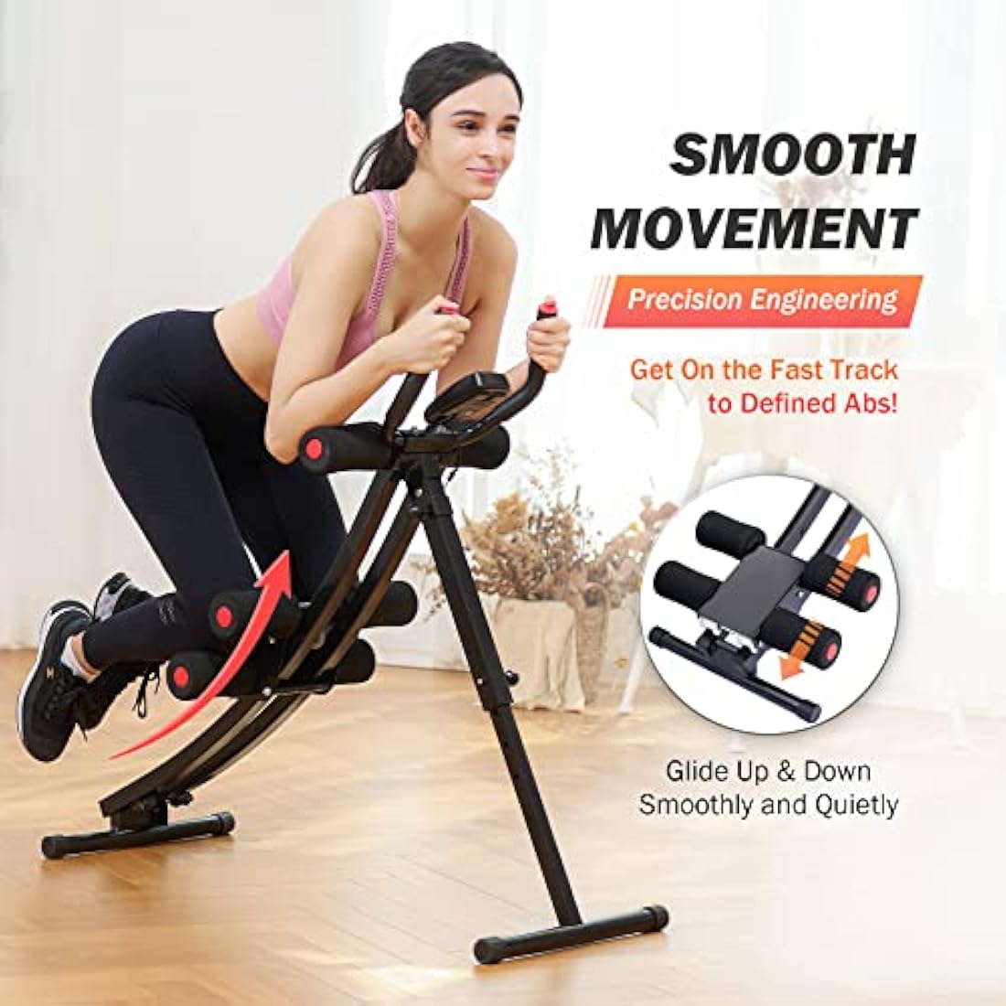 ZELUS Ab Machine for Home Gym, Core Strength Training Equipment for Home Fitness, Ab Crunch Coaster with 4 Intensities and Digital Display, Foldable Core Trainer for Abdominal