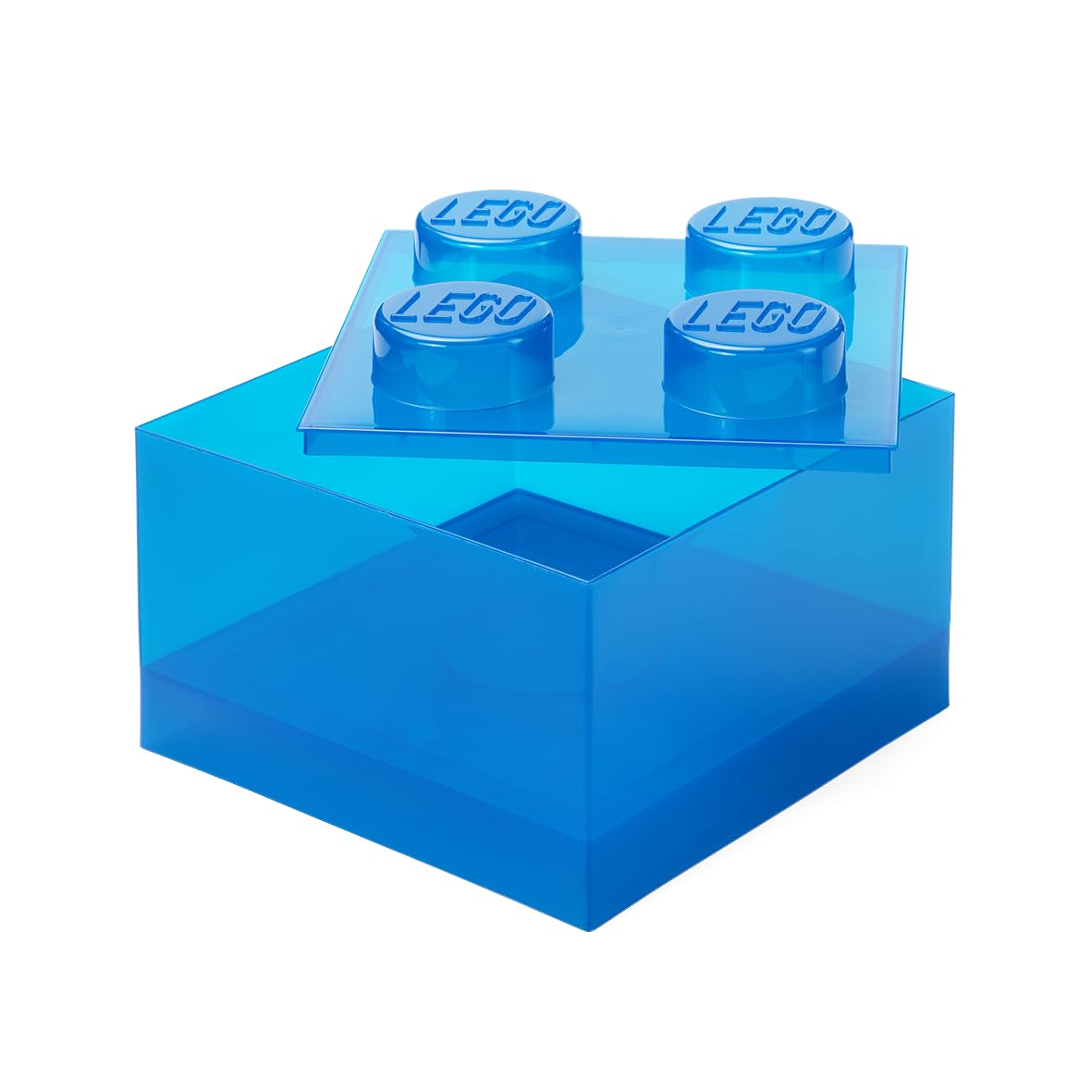 Room Copenhagen LEGO Storage Brick 4 Knobs Translucent Blue - Stackable Plastic Storage Box with Lid for Kids and Adults Desk Organizer and Toy Box