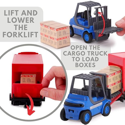 Toyland®- 15cm(6") Red MAN Freight Truck And Forklift - Transport Goods -Load And Go - 1:48 Scale - Kids Toy