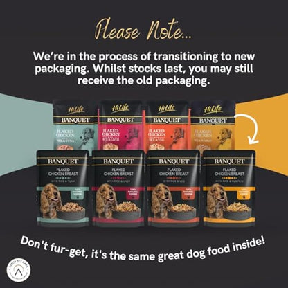 HiLife Banquet - Wet Dog Food - Flaked Chicken Breast, Rice, Liver - 100% Natural Ingredients, 15 Pouches x 100g
