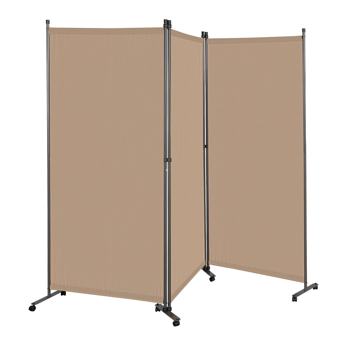Angel Living 3 Panels Folding Room Divider, Privacy Screen Composed of Polyester Fabric and Sturdy Iron Frame
