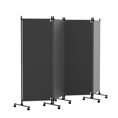 HIDODO 4 Panel Upgraded Room Divider with Wheels, 247cm W x 183cm H, Grey