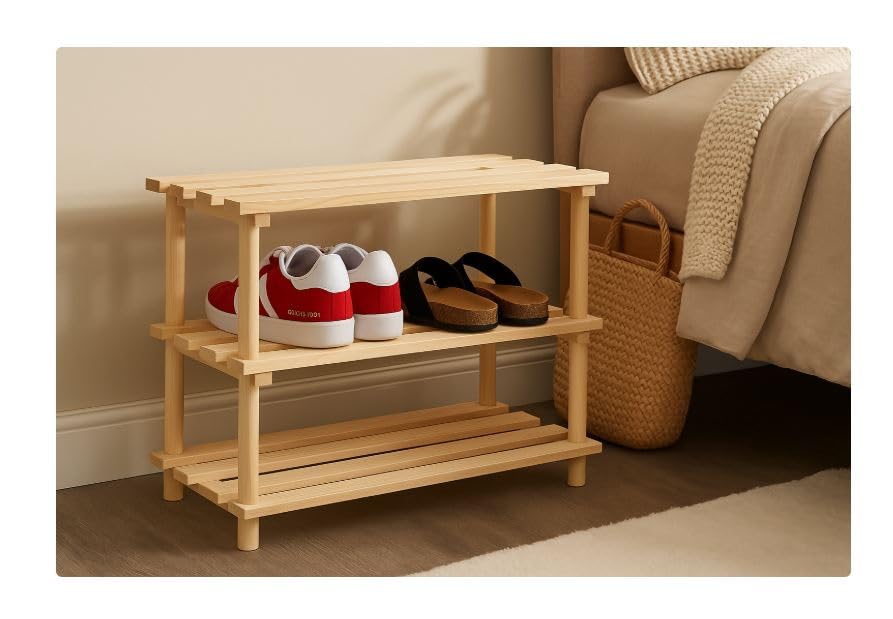 AKSHIDE Wooden ShoeStorage Rack, ShoeStorage Organiser, Shoe Shelf for Hallway, Wooden Storage Rack,Slatted Design, Entryway Organiser