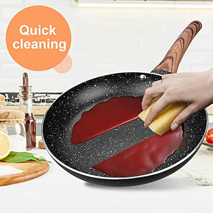 Non Stick Frying Pan 24cm with Heat-Resistant Soft Bakelite Handle, Granite Induction Frying Pan for Induction, Electric and Gas Hobs, Omelette Pan Less Oil Fumes (Black)