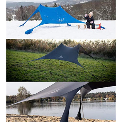 Premium Lycra Beach Tent - Beach Shelter Pop Up Sun Shade "Ole" with Aluminium Poles and Fillable Sand Anchor Blue (210 x 210 cm)
