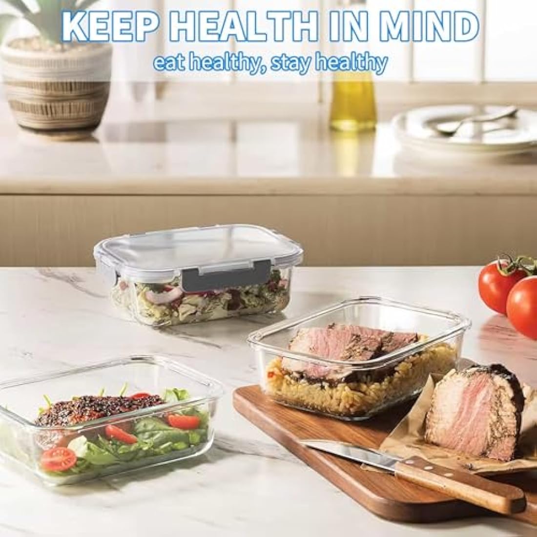 Glass Containers with Lids, 10 Pack Airtight Glass Meal Prep Containers, Glass Food Storage Containers, Reusable, Stackable, Microwave, Oven, Freezer and Dishwasher, 1050ml & 370ml (Gray)