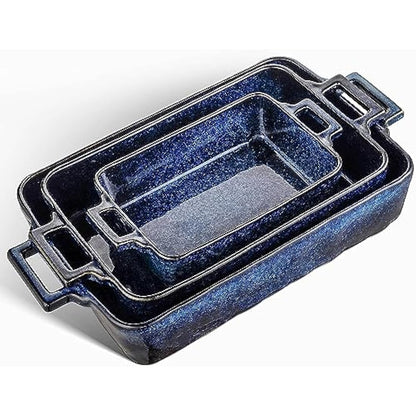 VICRAYS Ceramic Bakeware Set, Porcelain Rectangular Baking Dish, Baking Pan Lasagna Pans Casserole Dish Set for Cooking, Kitchen, Cake Dinner, Banquet and Daily Use, 3 PCS, 15 x 8.5 Inches(Blue)