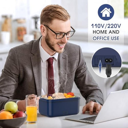 Monteka Electric Lunch Box for Adults, 100W Heated Lunch Box with Spoon, Fork and Insulated Lunch Bag, 1.8L Large 304 SS Container, 12V/24V/230V Electric Lunchbox for Car Truck Home, Gifts for Lover