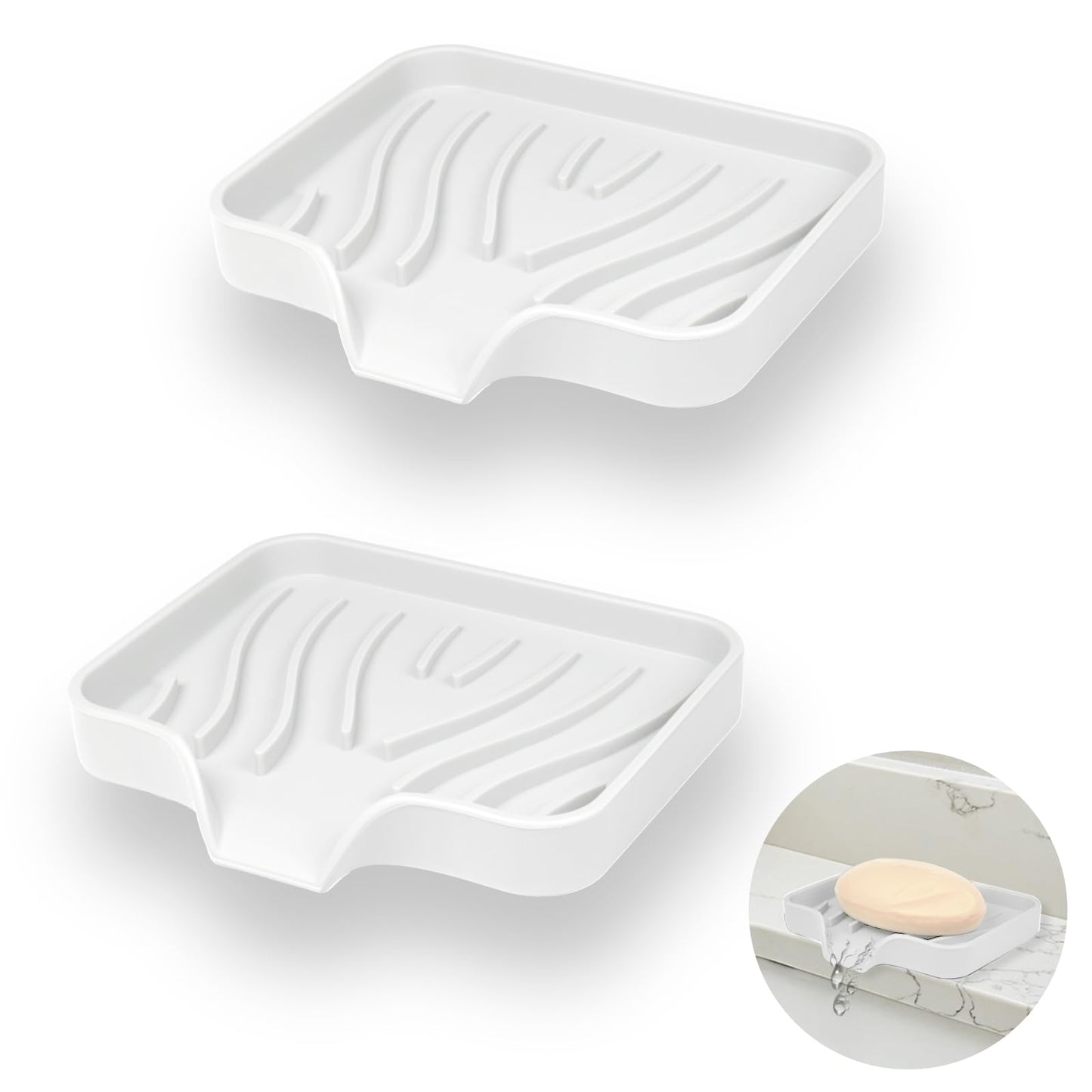 YoHyien 2 Pcs Silicone Soap Dish with Drainage, Anti-Slip Soap Holder, Self Draining Soap Tray for Shower, Bathroom & Kitchen