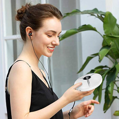 KLIM Discman Portable CD Player with Headphones, Built-in Battery - New - CD Players for Home, Car - Compatible w/SD Card, CD, CD-R, CD-RW, MP3, WMA - 5 EQ Effects - Walkman CD Player - White