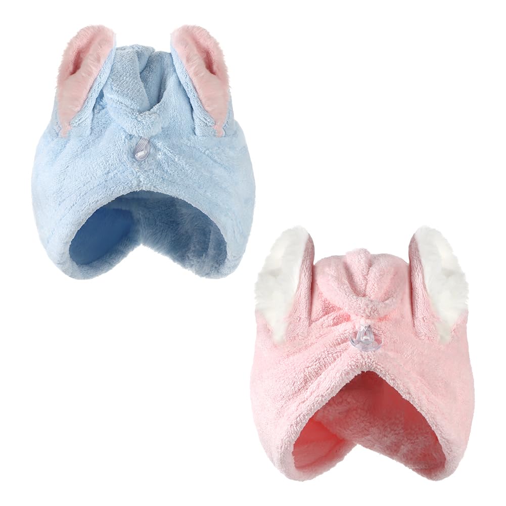 IBLUELOVER 2Pcs Super Absorbent Dry Hair Cap for Kids Rapid Drying Hair Towels Coral Fleece Microfiber Hairs Drying Wrap Soft Elastic Hat for Boys