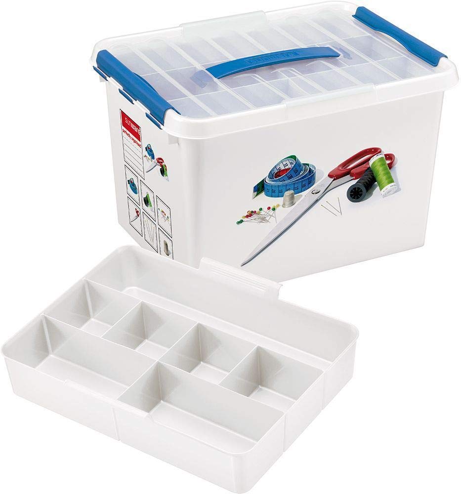 Sunware Q-Line Sewing Box with Insert Colour, White/Blue, 22 Litre