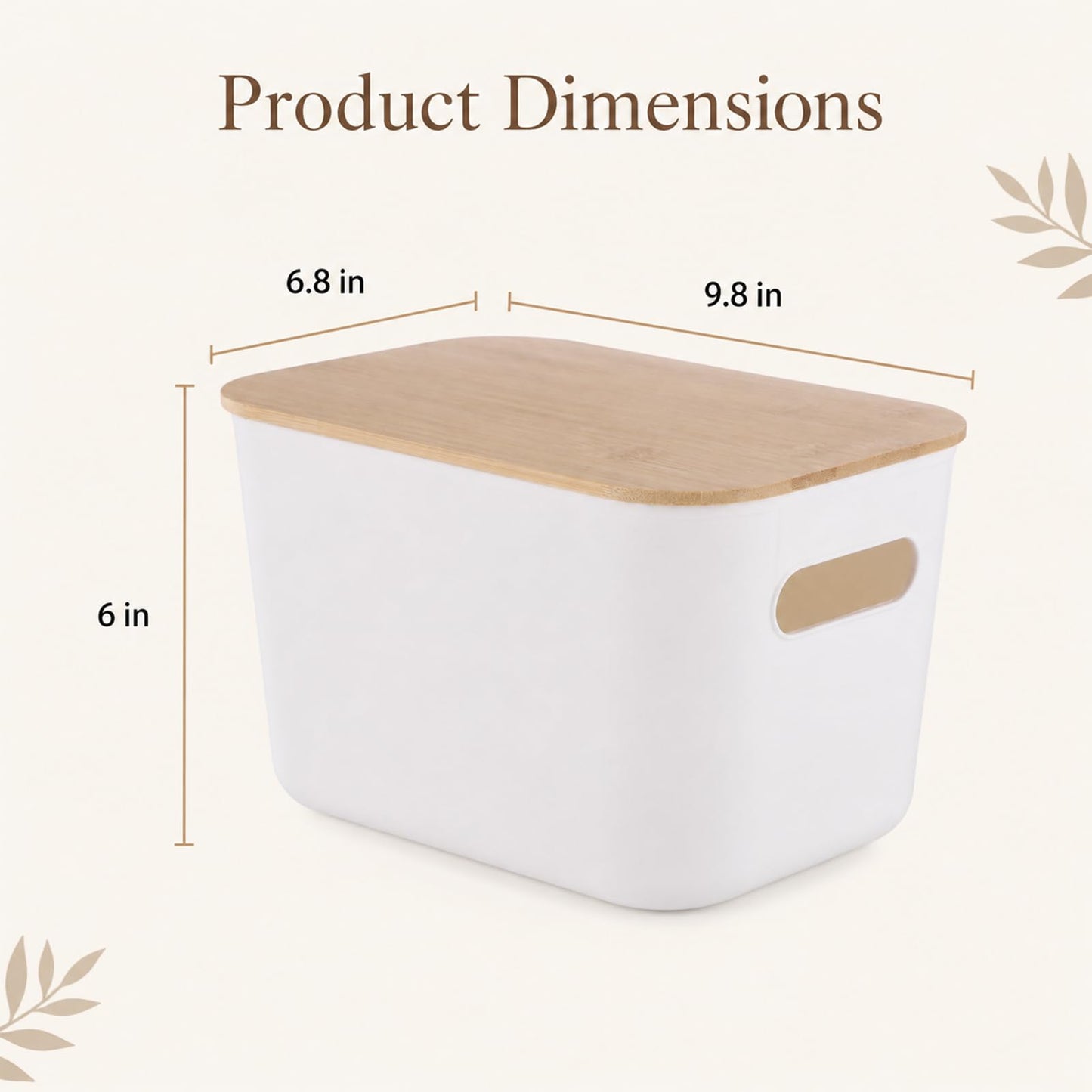 YAGOKKI 2 Pack Plastic Storage Boxes with Lid, 9.8 x 6.8 x 6.0 in Organising Boxes with Wood Lid, Stackable White Storage Box for Desktop Office