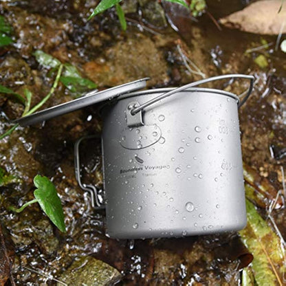 Boundless Voyage Outdoor 1100ml Titanium Pot with Lid Folding Bail Handle Camping Hiking Picnic Ultralight Portable Water Bottle Cup Mug Spork Set