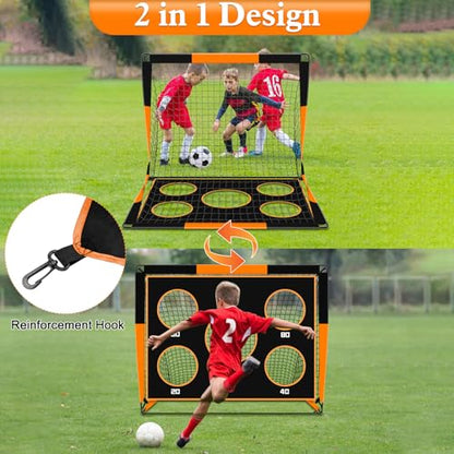Gofady 2-in-1 Football Goal for Kids - Portable & Durable Soccer Training Net with 5 Target Ranges, Foldable Design, Carrying Bag, Easy Assembly for